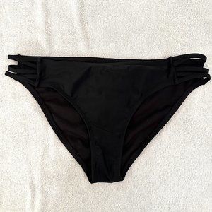 California Waves Black Strappy Bikini Bottoms, Size L